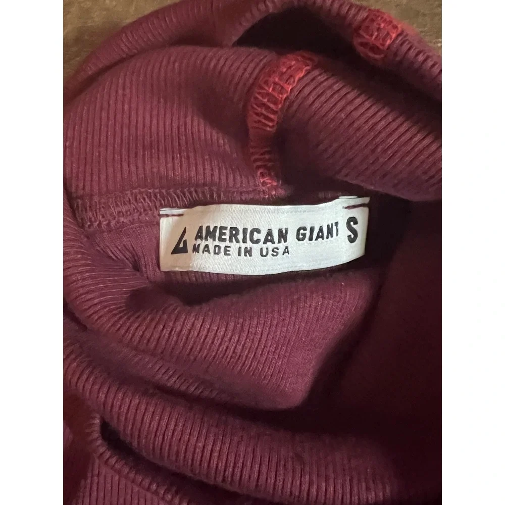 American Giant Burgundy Ribbed Turtleneck Long Sleeve Top Made in USA Small - Picture 3 of 5